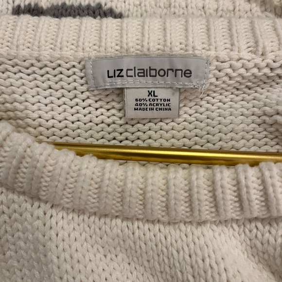 Liz Claiborne Houndstooth pattern sweater, knit size XL cream and gray - Picture 2 of 8